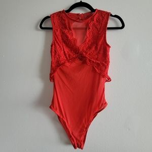 Stunning Fire Red Lace Bodysuit